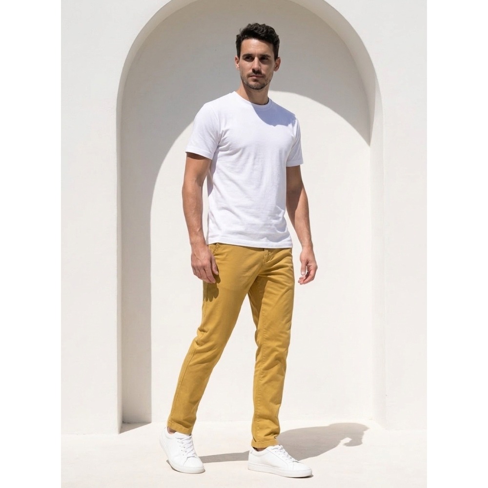 Teleria Zed Mens Mustard Yellow Slim Fit Chino Trousers Made in Italy Pant 33x31